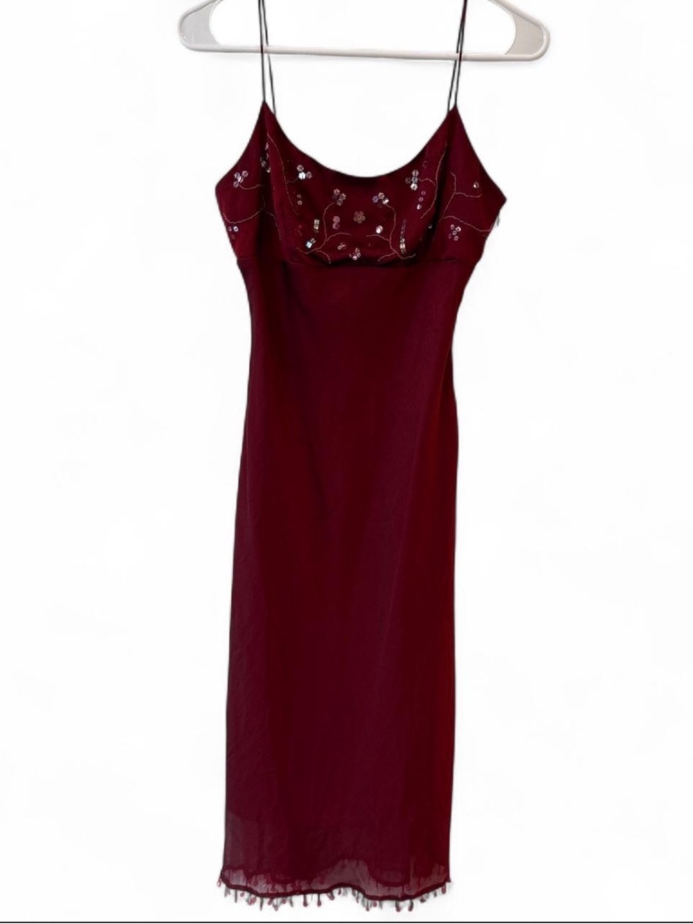 vintage express silk Y2K Burgundy beaded slip dress with sequin embellishments - Picture 2 of 7